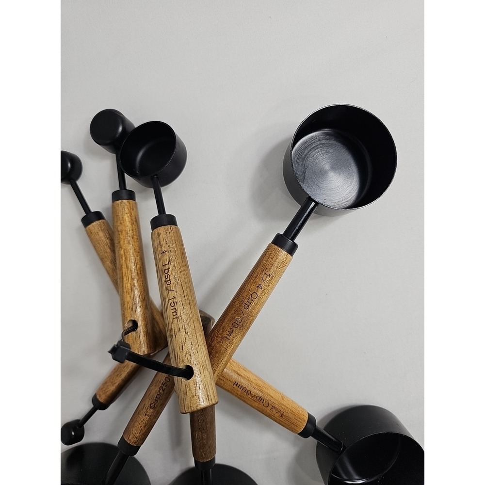 Metal and Wood Measuring Cups Set Of 8 - 1 Cup To 1/4 Tablespoon EUC - Picture 2 of 8